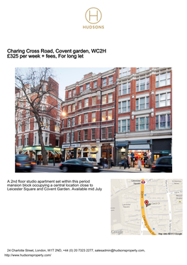 Charing Cross Road, Covent Garden, WC2H £325 Per Week + Fees, for Long Let