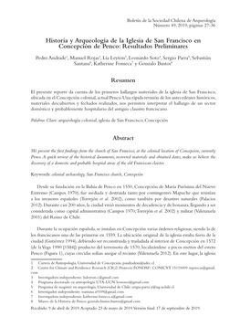 Historia Y Arqueología De La Iglesia De San Francisco En Concepción De Penco: Resultados Preliminares