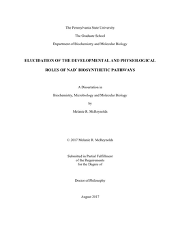 Elucidation of the Developmental and Physiological Roles of Nad+ Biosynthetic Pathways