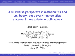 A Multiverse Perspective in Mathematics and Set Theory: Does Every Mathematical Statement Have a Deﬁnite Truth Value?