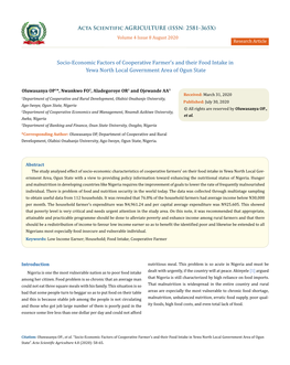 Socio-Economic Factors of Cooperative Farmer's and Their Food Intake in Yewa North Local Government Area of Ogun State