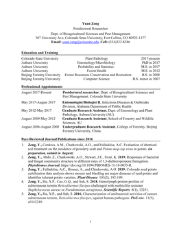 Yuan Zeng Postdoctoral Researcher Dept. of Bioagricultural Sciences