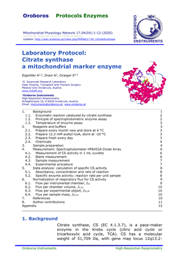 Citrate Synthase a Mitochondrial Marker Enzyme