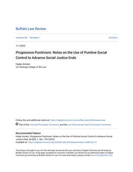 Progressive Punitivism: Notes on the Use of Punitive Social Control to Advance Social Justice Ends