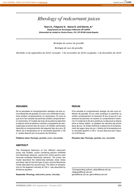 Rheology of Redcurrant Juices