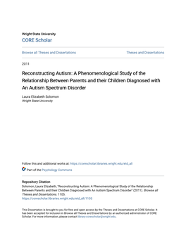 A Phenomenological Study of the Relationship Between Parents and Their Children Diagnosed with an Autism Spectrum Disorder