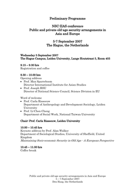 Preliminary Programme NSC-IIAS Conference Public and Private Old
