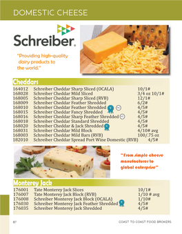 DOMESTIC CHEESE Cheddars Monterey Jack