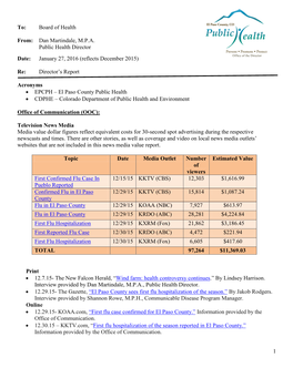 Dan Martindale, MPA Public Health Director Date: January 27, 2016