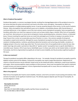 Peripheral Neuropathy Is a Common Neurological Disorder Resulting from Damage/Degeneration of the Peripheral Nerves (I.E