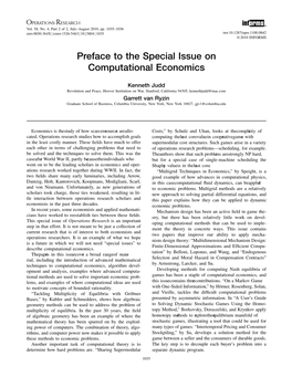 Preface to the Special Issue on Computational Economics