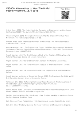 V13000: Alternatives to War: the British Peace Movement, 1870-1945 | University of Nottingham