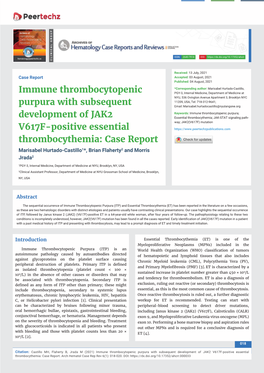 Immune Thrombocytopenic Purpura with Subsequent Development of JAK2 V617F-Positive Essential Thrombocythemia: Case Report