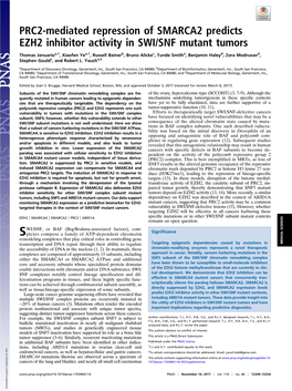 PRC2-Mediated Repression of SMARCA2 Predicts EZH2 Inhibitor Activity in SWI/SNF Mutant Tumors