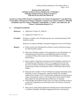 Hearing Order OH-4-0211 Enbridge Northern Gateway Pipelines Inc