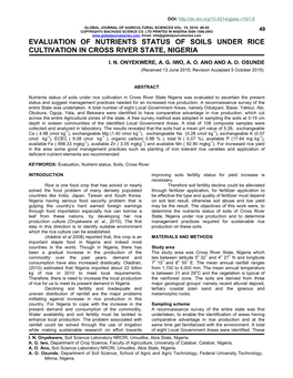 Evaluation of Nutrients Status of Soils Under Rice Cultivation in Cross River State, Nigeria