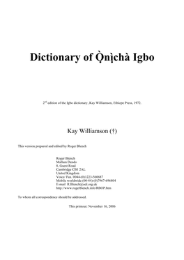 Dictionary of Ò,Nì,Chà Igbo