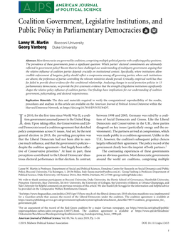 Coalition Government, Legislative Institutions, and Public Policy in Parliamentary Democracies