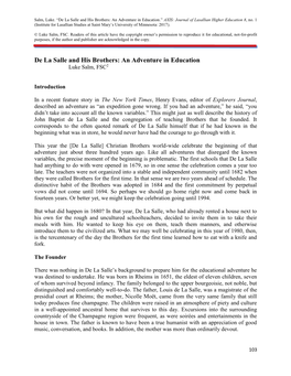 De La Salle and His Brothers: an Adventure in Education.” AXIS: Journal of Lasallian Higher Education 8, No