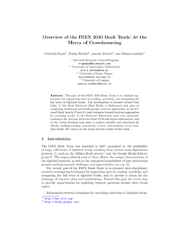 Overview of the INEX 2010 Book Track: at the Mercy of Crowdsourcing