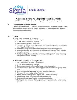 Guidelines for Eta Nu Chapter Recognition Awards and Grants