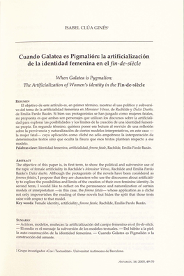 Cuando Galatea Es Pigmalión: La Artificialización De La Identidad Femenina En Elfin-De-Si2cle