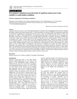 Research Article Provenances Variation in Growth Traits of Aquilaria Malaccansis Lam