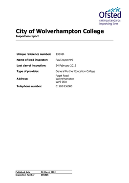 City of Wolverhampton College Inspection Report