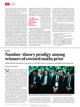 Number-Theory Prodigy Among Winners of Coveted Maths Prize Fields Medals Awarded to Researchers in Number Theory, Geometry and Differential Equations