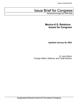 Mexico-U.S. Relations: Issues for Congress