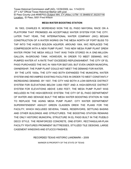 Official Texas Historical Marker with Post El Paso County (Job #09EP02) Subject WA, CY (Atlas ) UTM: 13 364850 E 3522071N Location: El Paso, 5001 Fred Wilson