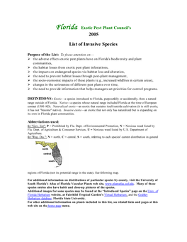 Florida Exotic Pest Plant Council's 2005 List of Invasive Species