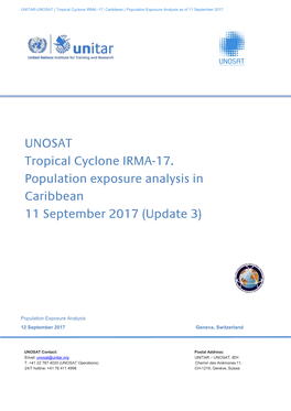 UNOSAT Tropical Cyclone IRMA-17. Population Exposure Analysis in Caribbean 11 September 2017 (Update 3)