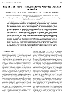 Properties of a Marine Ice Layer Under the Amery Ice Shelf, East Antarctica