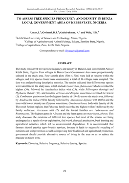 To Assess Tree Species Frequency and Density in Bunza Local Government Area of Kebbi State, Nigeria