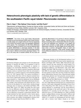 Heterochronic Phenotypic Plasticity with Lack of Genetic Differentiation in the Southeastern Pacific Squat Lobster Pleuroncodes Monodon