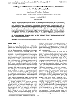 Hunting of Endemic and Threatened Forest-Dwelling Chelonians in the Western Ghats, India