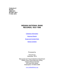 Indiana National Bank Records, 1833–1998