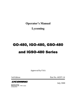 GO-480, IGO-480, GSO-480 and IGSO-480 Series Operator’S Manual Lycoming Part Number: 60297-14