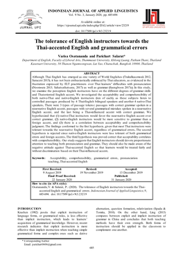 The Tolerance of English Instructors Towards the Thai-Accented English and Grammatical Errors