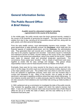 A Brief History of the Public Record Office