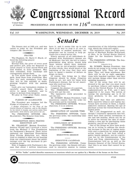 Congressional Record United States Th of America PROCEEDINGS and DEBATES of the 116 CONGRESS, FIRST SESSION