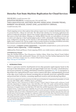 4 Derecho: Fast State Machine Replication for Cloud Services