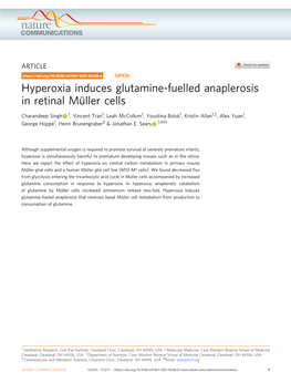 Hyperoxia Induces Glutamine-Fuelled Anaplerosis in Retinal Mã¼ller Cells