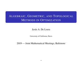 Algebraic, Geometric, and Topological Methods in Optimization