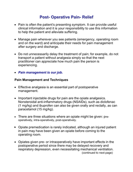 Post- Operative Pain- Relief