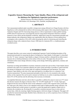 Capacitive Sensors Measuring the Vapor Quality, Phase of the Refrigerant and Ice Thickness for Optimized Evaporator Performance Michael Elstroem, Btecman & Mareng