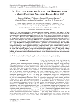 Sea Turtle Abundance and Demographic Measurements in a Marine Protected Area in the Florida Keys, Usa