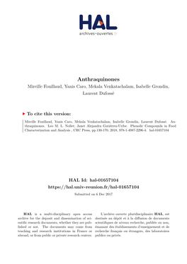 Anthraquinones Mireille Fouillaud, Yanis Caro, Mekala Venkatachalam, Isabelle Grondin, Laurent Dufossé