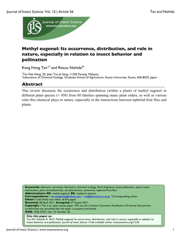 Methyl Eugenol: Its Occurrence, Distribution, and Role in Nature, Especially in Relation to Insect Behavior and Pollination